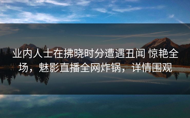 业内人士在拂晓时分遭遇丑闻 惊艳全场，魅影直播全网炸锅，详情围观